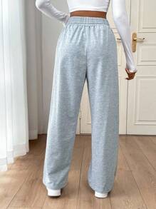 SHEIN Essnce 束口腰直筒運動長褲 - 灰色 - 查看 2