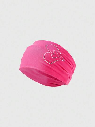 Grunge Punk 1pc Cute Rose Pink Solid Headband, Y2K Style Heart Pattern Rhinestone Hair Band, Versatile Daily Hair Accessory