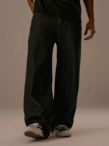 Musero 宽松牛仔裤 3D 刺绣帆布贴布 秋冬 - 黑色 - 查看 2