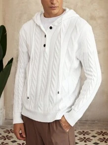 Manfinity CityGents 男士长袖连帽套头衫，针织运动衫，带抽绳，男士粗针织毛衣，男士开衫，男士纽扣连帽衫，针织男士衬衫，男士毛衣夹克 - 白色 - 查看 1