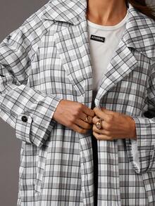 Athîral Women's Lapel NeckLong Sleeve Long Casual Plaid Print Jacket In Fall/Winter - Multicolor - View 5