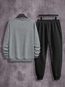EURMUSE 2pcs Men's Casual Long Sleeve Sweatshirt And Loose Sweatpants Set - Grey - View 5