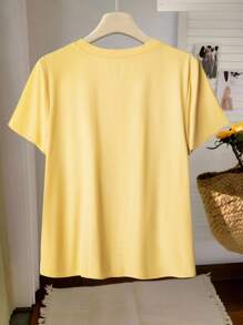 SHEIN Clasi Áo thun cổ tròn tay ngắn họa tiết hoa 3D cỡ lớn dành cho nữ, mùa hè - trắng - Xem 2