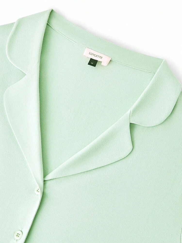 Conjunto de Pijama Respirável de Algodão com Top de Botões de Manga Curta e Calça Leve, Estampa Fresca de Menta, Roupas de Estar em Casa Fofas, Adequado para Mulheres, Adolescentes, Jovens e Crianças, Primavera e Verão