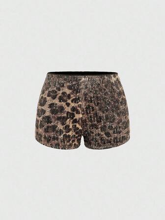 Grunge Punk شورت قصير للنساء ذو خصر منخفض جدًا مزين بترتر بنمط نمر طراز Y2K