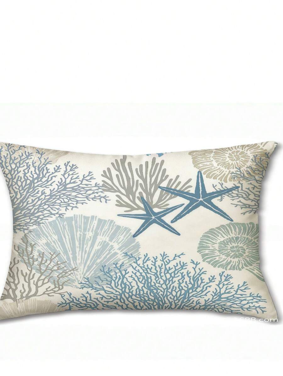 Ocean Theme Lumbar Pillow With Octopus, Seahorse, Turtle Print - Sofa Cushion, Home Decor Throw Pillow Cover