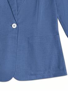 Franclia Áo khoác blazer trơn màu đơn giản, tay dài, cổ ve ve dành cho nữ - Màu xanh bụi bặm - Xem 4