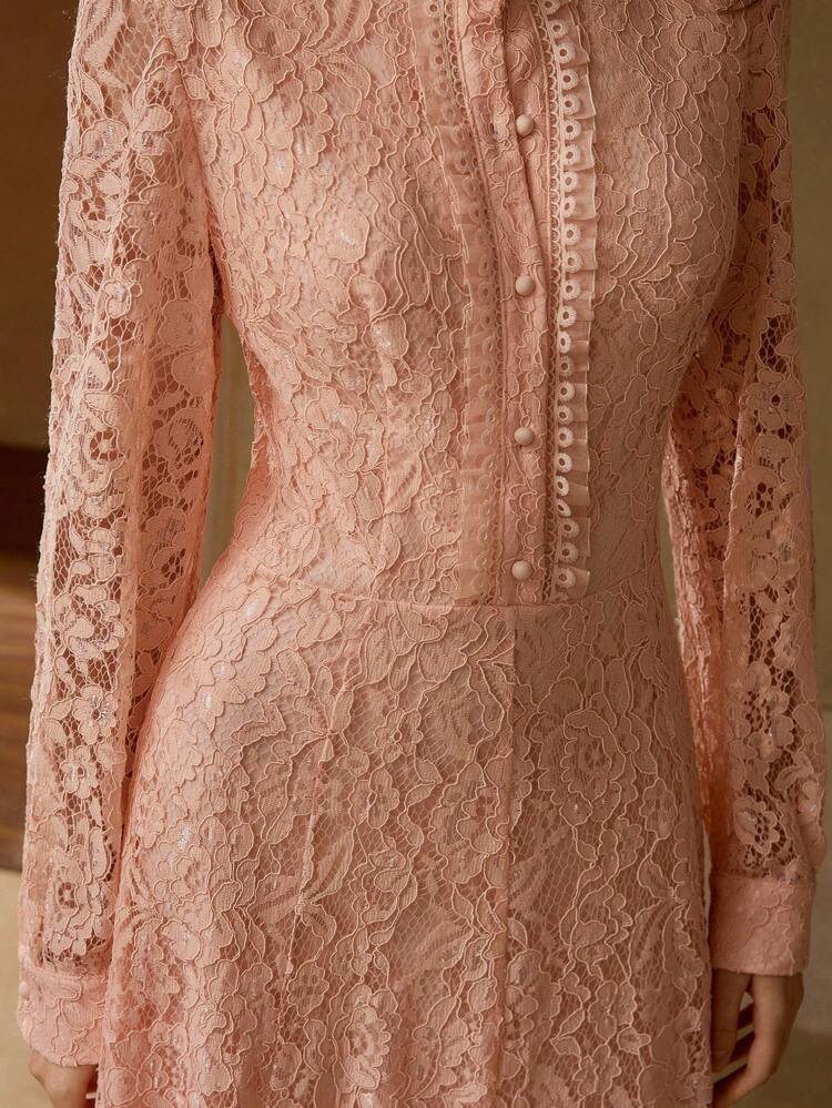 GUIPURE LACE BUTTON UP DRESS