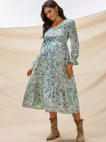 Boho Mama 孕妇休闲花卉印花连衣裙 - 藍色 - 查看 5