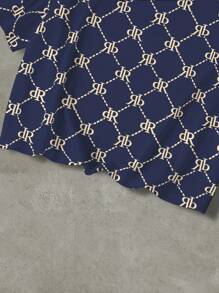 Manfinity Dauomo 男士夏季字母印花圆领短袖休闲T恤 - 寶藍色 - 查看 5