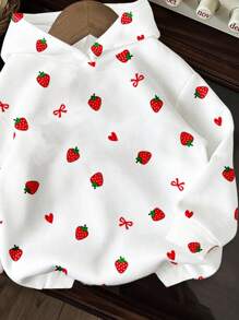 SHEIN EZwear 休闲简约圆领草莓蝴蝶结印花可爱短袖宽松T恤，适合夏季、海滩度假、毕业季、Y2K风格、夏季休闲上衣、街头潮流、复古风、返校季 - 彩色 - 查看 7