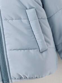 SHEIN Playful Pals 0-3 Years Baby Boy/Girl/Unisex Infant Toddler Casual Everyday Cute Versatile Thick Hooded Cream Blue Fog Blue Fleece Jacket Winter Coat Fall - Blue - View 6