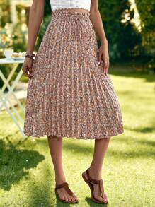 KARISMINA Ditsy Floral Print Knot Front Pleated Skirt