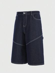 ROMWE MEN Men's Summer Casual Washed Denim Embroidered Shorts - Blue - View 1