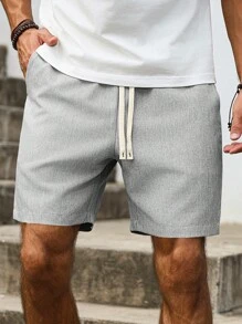 Manfinity Homme Men's Drawstring Waist Pockets Loose Casual Versatile Shorts - Grey - View 2