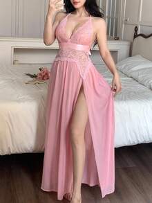 Seduluxe Váy ngủ Maxi xẻ lưới gợi cảm cho nữ, ngày lễ tình nhân - Hồng - Xem 6