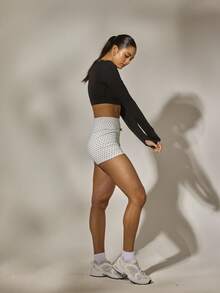 Aralina Áo thun thể thao ngắn tay cổ thiên nga trơn màu dành cho nữ - màu đen - Xem 7