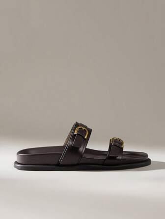 Solecia 女士时尚棕色舒适平底沙滩凉鞋