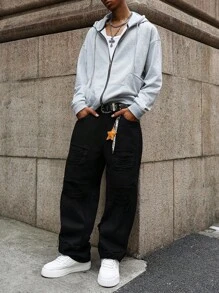 Manfinity EMRG 男士休闲前拉链落肩抽绳连帽衫 男士拉链连帽衫 灰色连帽衫 男士休闲连帽衫 拉链连帽衫 男士运动衫 连帽衫 灰色拉链连帽衫 男士拉链连帽衫 男士街头风连帽衫 男士科技风连帽衫 - 灰色 - 查看 7