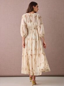 Enchnt 女士优雅全印花连衣裙，适合度假穿着 - 黃色 - 查看 7