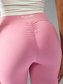 Missguided x Playboy Quần bó tập thể dục cạp cao định hình cơ thể Quần bó liền mạch siêu mềm Quần bó tập yoga thể thao thiết kế nâng mông có nếp gấp - Hồng - Xem 4