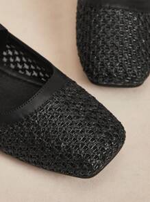 Rosivie 黑色网眼编织舒适简约透气松紧带女士平底鞋，优雅度假与波西米亚风格 - 黑色 - 查看 5