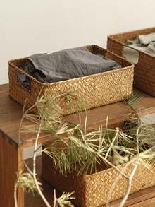 SHEIN 1PC Bamboo Storage Basket, Minimalist Woven Storage Basket For Home - Yellow - View 8