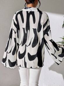 SHEIN Unity Rafferiza Women Spring/Summer Fashion Holiday Commute Loose Dropped Shoulder Long Flared Sleeve Pleated Blouse, With Random Spring/Summer Color Block Print, Long Sleeve Top Fall Cloth For Women - Apricot - View 4