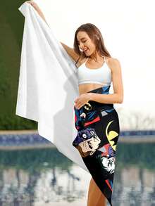 BATMAN X SHEIN 速干吸水沙滩巾披肩 - 轻便便携游泳巾，适合女士、游泳、水疗、沙滩、瑜伽 - 多种尺寸 - 黑色 - 查看 8