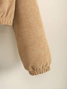 Tween Girl Loose Casual Drop Shoulder Hooded Cropped Corduroy Jacket,In Fall/Winter - Camel - View 3