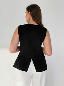 Auralis 大码女式圆领短袖简约通勤办公上衣，金属饰边，适合办公室穿着，也可作为办公配饰、教师上衣、可爱上衣、外出上衣、商务休闲女装、办公室/教师商务休闲春夏款。 - 黑色 - 查看 3