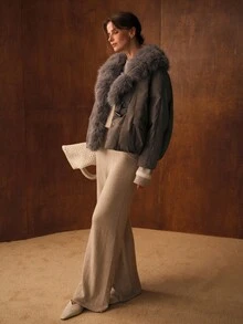 MOTF PREMIUM ÁO KHOÁC MÙA ĐÔNG LÔNG THÁC NƯỚC TƯƠNG PHẢN - Màu nâu  Mocha - Xem 5