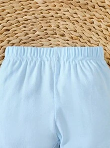 SHEIN 3pcs Newborn Baby Casual Cute Yellow Bear, Pink Kitty, White Rabbit Footless Pants, Cotton Baby Clothes Outfit Fall Winter - Multicolor - View 5