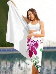 THE POWERPUFF GIRLS X SHEIN Thematisches schnell trocknendes und super saugfähiges Strandtuch, stilvoller leichter Multifunktionstuch, Schal & Poncho für Spa, Schwimmen, Strandurlaub, kompaktes tragbares Design - Beige - Übersicht 8