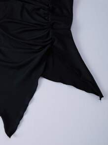 2件套青少年女孩露肩不对称上衣和高腰休闲喇叭裤套装 - 黑色 - 查看 4