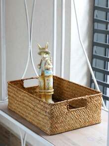 SHEIN 1PC Bamboo Storage Basket, Minimalist Woven Storage Basket For Home - Yellow - View 10