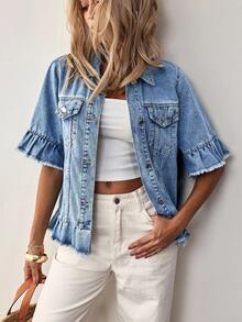 EMERY ROSE Women's Casual Denim Jacket, Minimalist Fashion For Daily Wear - Blue - View 4