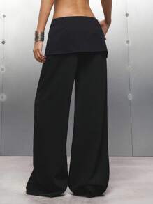 LYSMO 2025 New Minimalist Fall Women's Eyelet Design Wide Leg Loose Fashion Suit Pants - Black - View 3