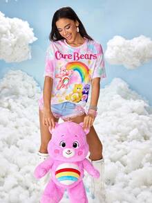 SHEIN X Care Bears 女款卡通熊与彩虹图案圆领短袖T恤