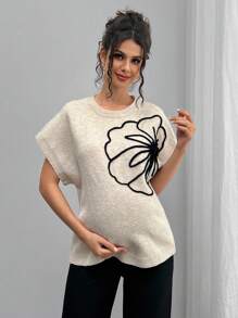 SHEIN 针织蝙蝠袖休闲孕妇毛衣 - 杏色 - 查看 3