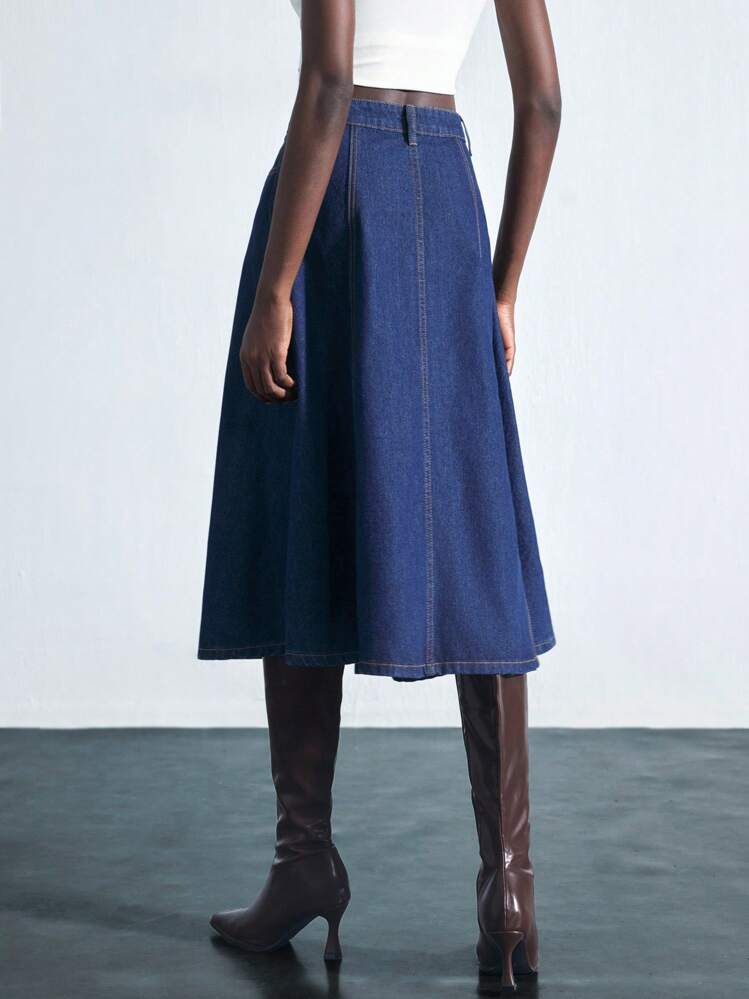 Maija Women's Blue Denim Skirt Low Waist Mid-Length Skirt College Style Wear Autumn Women's Clothing - Dark Wash - View 5