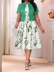 SHEIN Lady 春夏秋冬休闲波西米亚风婚礼绿色加大码套装 - 彩色 - 查看 4