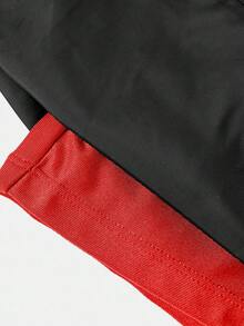 SHEIN Tween Boy Casual 2 In 1 Swim Trunks Beach Shorts, Suitable For Beach Party, Music Festival, Surfing, Swimming In Spring/Summer, Boys Swim Trunks, Boys Black Swim Trunks, - Red - View 5