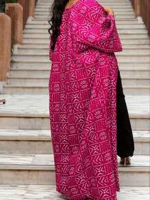 1pc Elegant Long Sleeve Coat - Polyester Fashion Versatile Long Outwear, All-Over Printed, Casual Loose Fit, Suitable For All Seasons Fall Winter Cloth For Women