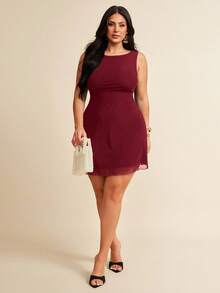 SHEIN BAE Plus Size Women's Sleeveless Mesh Dress, Spring/Summer