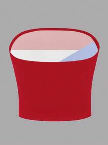 INAWLY Plus Size Contrast Stripe & Star Print Bandeau Top - Multicolor - View 2