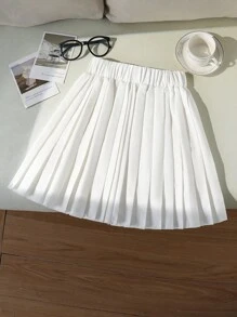 1 Chân váy xếp ly thêu họa tiết ngựa cạp chun cho bé gái, phong cách thường ngày đi học, phù hợp cho mùa xuân, hè, thu - trắng - Xem 2