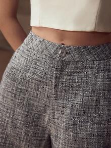MOTF PREMIUM TWEED SLANT POCKET SHORTS - Grey - View 3