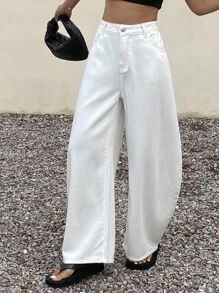DAZY Vintage Loose Street Washed Distressed Wide Leg Women Jeans - White - View 4