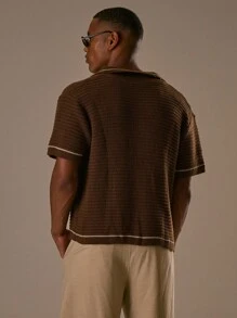 Musero 针织钩花图案纽扣短袖开衫仅限春夏假期复活节 - 巧克力棕 - 查看 4